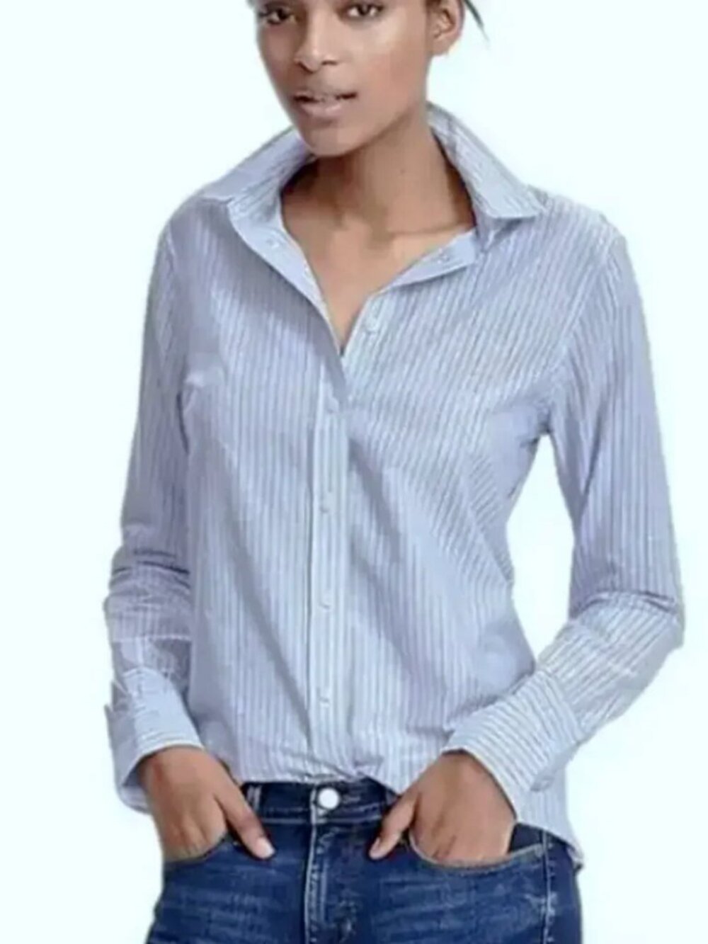 NWT Banana Republic Dillon Fit Button Down Shirt Ruffle Cuff Small S Blue Stripe